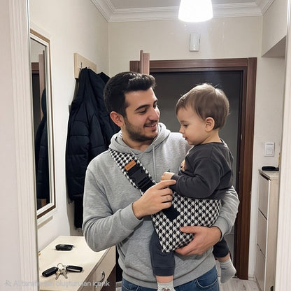 Siyah Kazayağı Desenli Yan Sling Çocuk Taşıyıcı